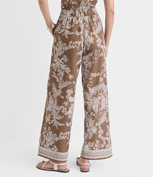 Floral Pull On Wide Leg Pants in Linen Cotton