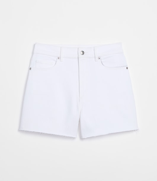 Rivete Petite Curvy High Rise Cut Off Denim Shorts in White