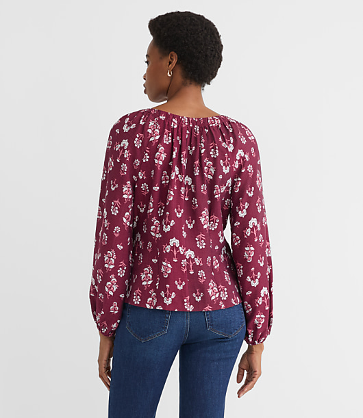 Petite Floral Cinched Scoop Neck Top