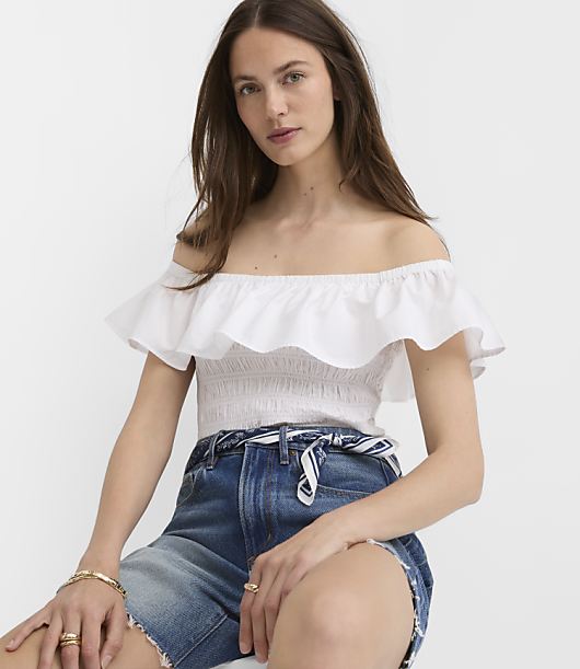 Poplin Smocked Off The Shoulder Top