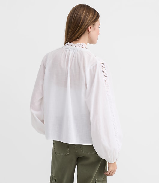 Petite Scalloped Eyelet Bow Blouse