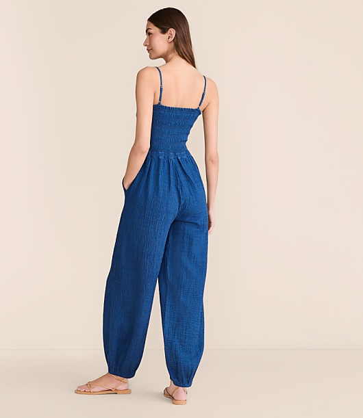 Lou & Grey Smocked Double Cloth Balloon Leg Jumpsuit