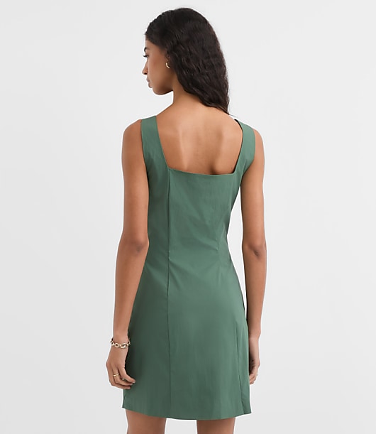 Petite Pleated Stretch Poplin Square Neck Mini Dress