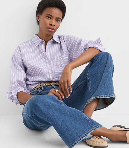 Petite Striped Poplin Everyday Oversized Pocket Shirt