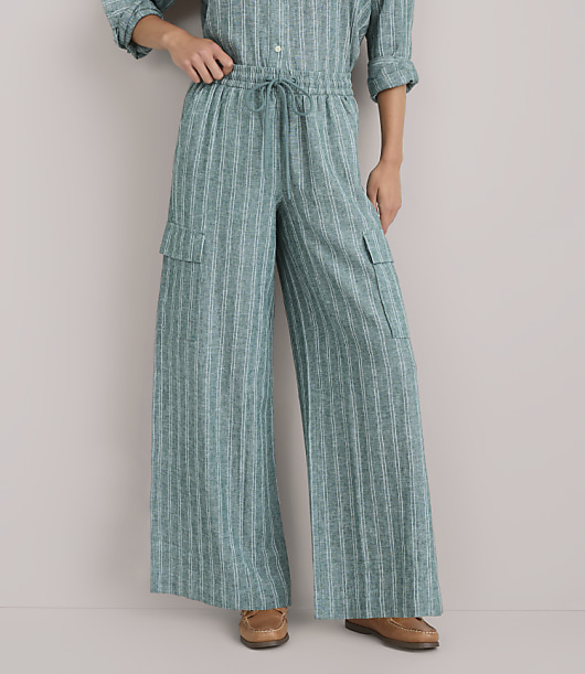 Petite Lou & Grey Striped Linen Cotton Cargo Pants