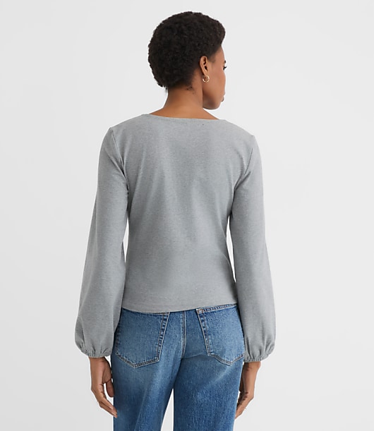 Heathered Cinched Tie Neck Top