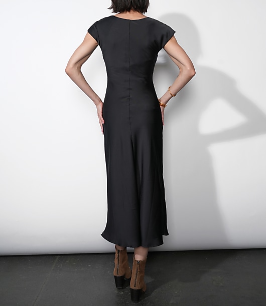Greylin Inez Neck Drawstring Satin Midi Dress