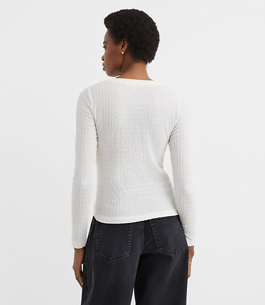Petite Puckered Long Sleeve Crew Neck Tee