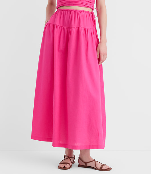 LOFT Beach Linen Cotton Drawstring Maxi Pocket Skirt