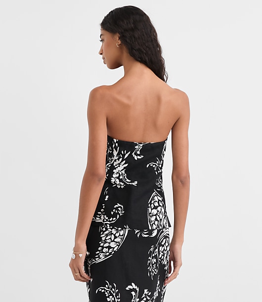 Petite Ruched Linen Blend Strapless Top
