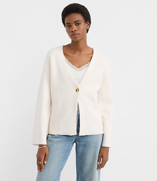 Petite Hammered Metallic Button Sweater Jacket