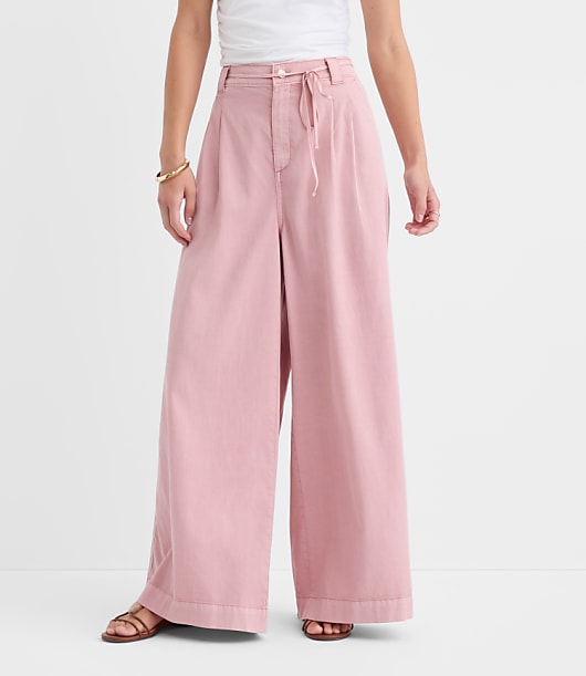 Petite Tie Waist Pleated Palazzo Pants