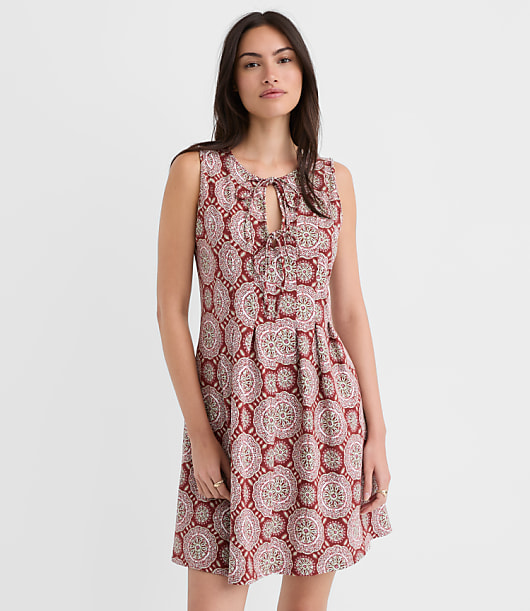 Tiled Pintucked Bow Mini Pocket Dress