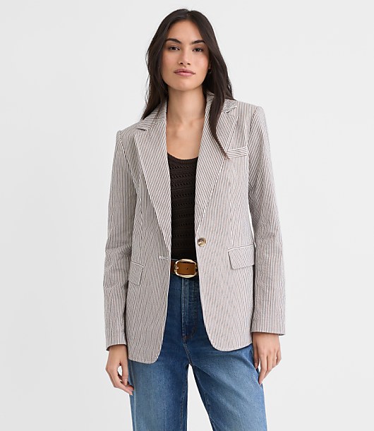 Striped Seersucker Fitted Blazer