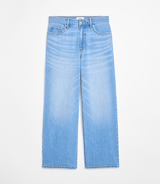Rivete Tall Curvy High Rise Wide Leg Crop Jeans in Bright Medium Stonewash