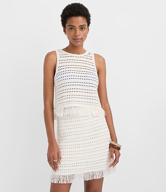 Petite LOFT Beach Stitchy Fringe Sweater Tank Top