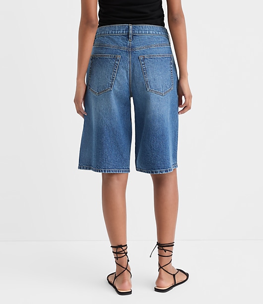 Rivete Petite Curvy High Rise Denim Bermuda Shorts in Dark Wash