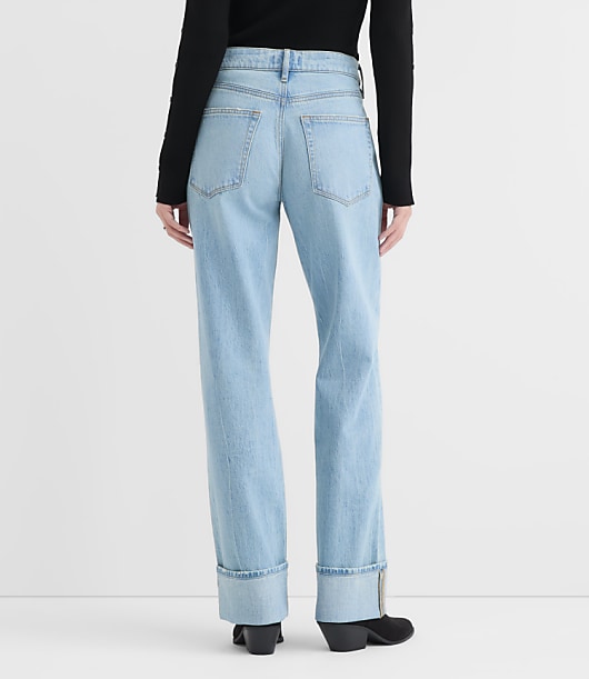 Rivete Short Cuffed Mid Rise Relaxed Straight Jeans in Light Wash