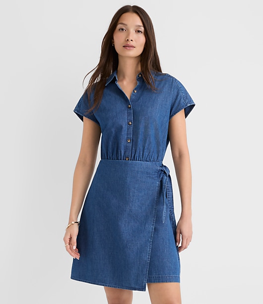 Chambray Wrap Mini Shirtdress