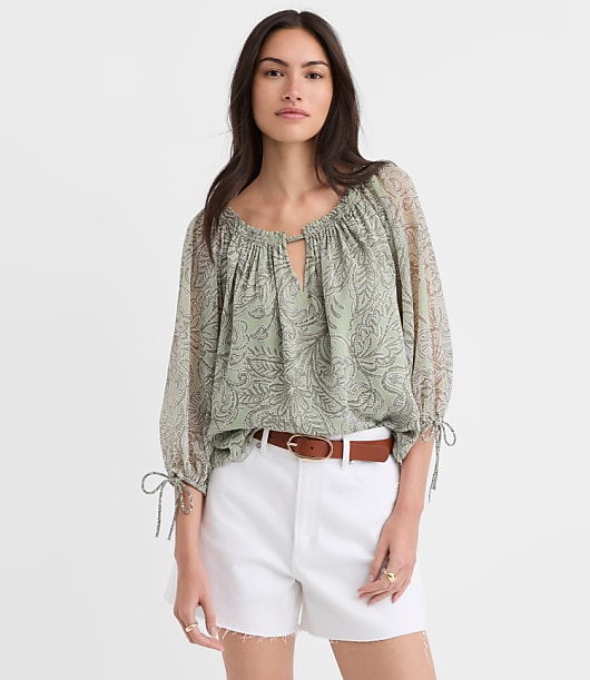 Floral Tie Cuff Off The Shoulder Blouse