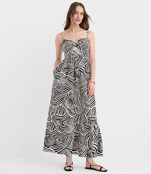 Loft LOFT Beach Seashell Poplin Cutout Twist Maxi Pocket Dress