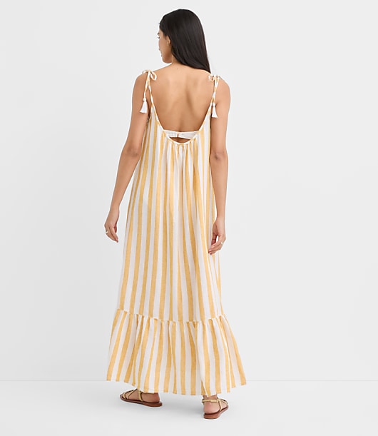 lace up back linen mini dress in sand Leonora Linen Mini Dress – Retrofete main image 1