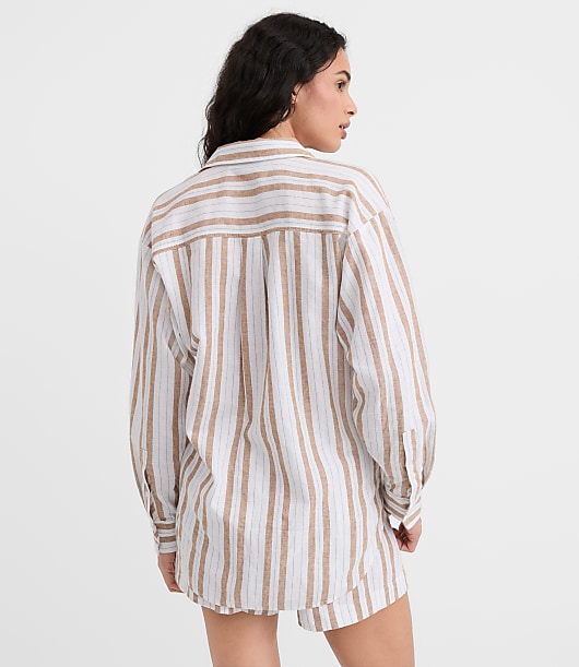 Petite Striped Linen Cotton Everyday Oversized Shirt