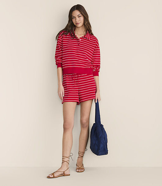 Petite Lou & Grey Striped Terrysoft Polo Top