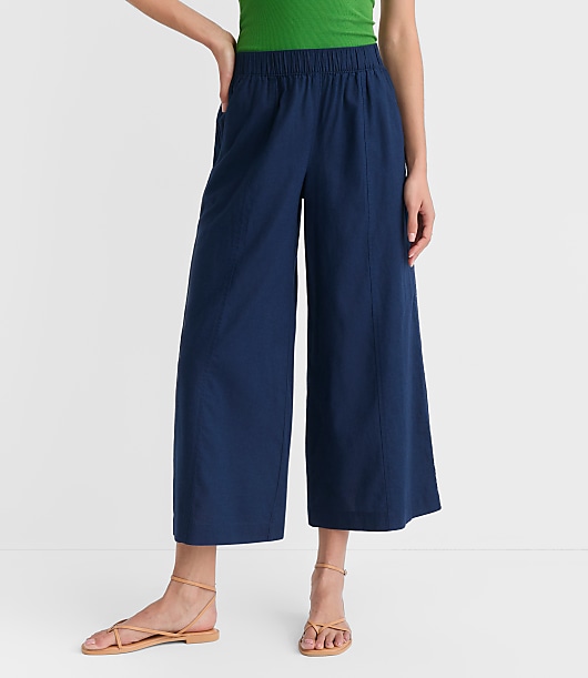 Petite Breezy Wide Leg Crop Pants in Linen Cotton