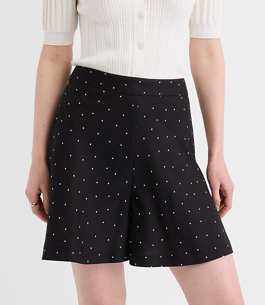 Petite Side Zip Shorts in Dotted Linen Blend