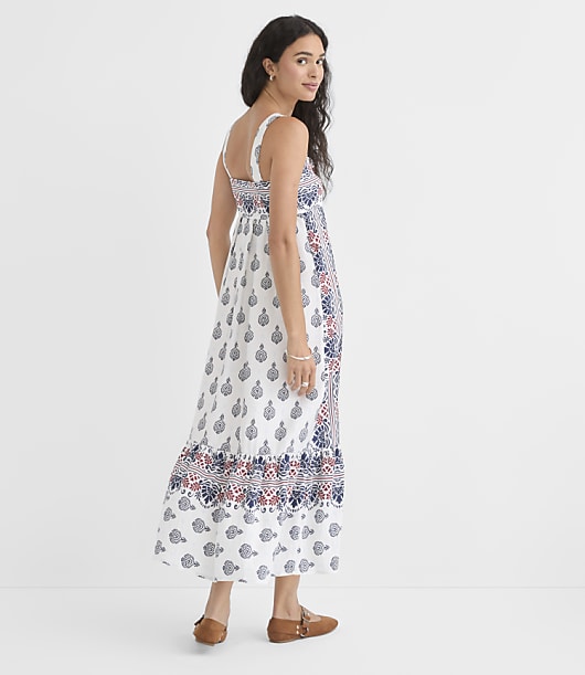 Border Paisley Strappy Midi Pocket Dress