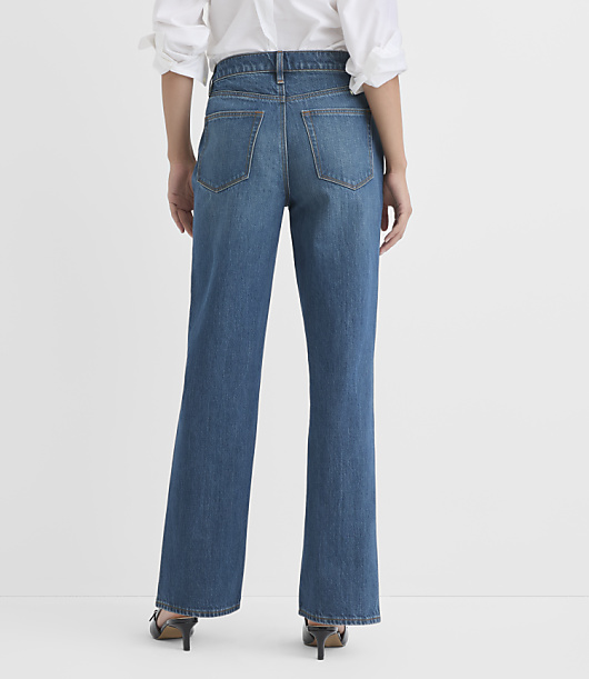 Rivete Crossover Waist Mid Rise Relaxed Straight Jeans in Vintage Distressed Wash
