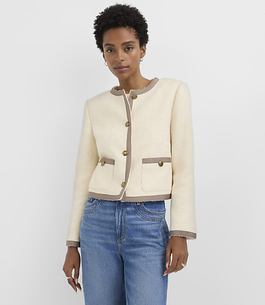 Tipped Tweed Collarless Jacket