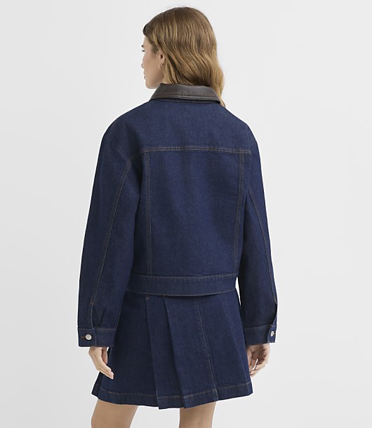 Faux Leather Trim Denim Jacket in Classic Rinse Wash