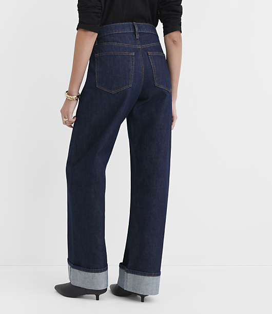 Rivete Selvedge Cuffed High Rise Wide Leg Jeans in Nova Wash