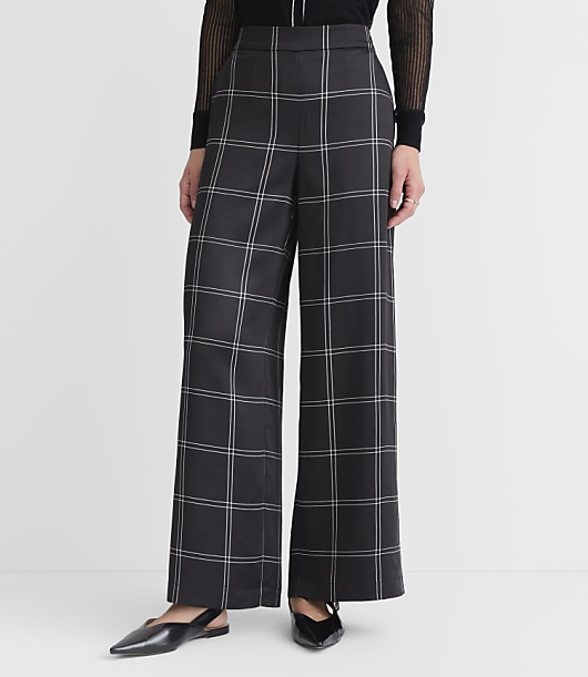 Fluid Pull On Wide Leg Pants in Plaid Satin