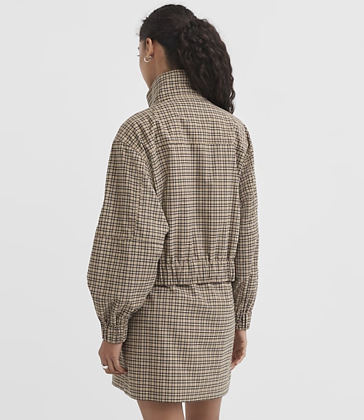 Petite Plaid Funnel Neck Bomber Jacket