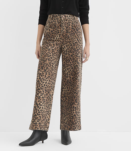 Palmer Denim Wide Leg Pants in Leopard Print
