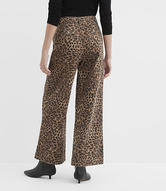 Palmer Denim Wide Leg Pants in Leopard Print
