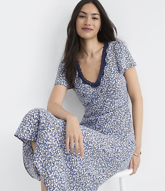 Garden Lace Trim Bias Midi Dress