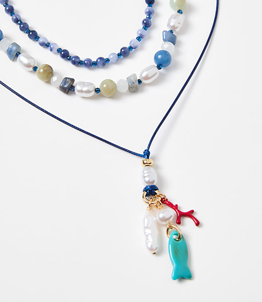 Pearlized Fish Layered Necklace Set