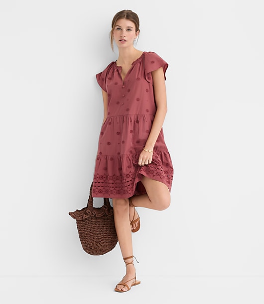 Loft Petite Eyelet Flutter Tiered Mini Dress