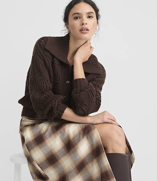 Pointelle Button Collared Sweater