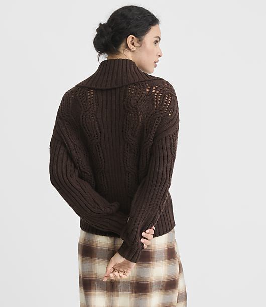 Pointelle Button Collared Sweater