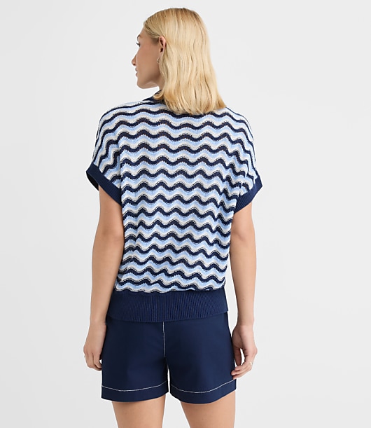 Collared Wave Stitch Wedge Sweater
