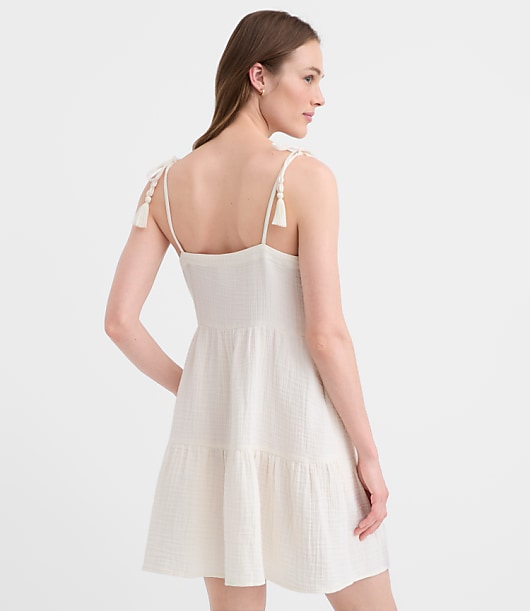 Petite LOFT Beach Tie Strap Triple Cloth Mini Pocket Dress