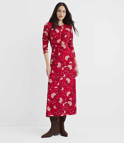 Floral Ruched Bodice Midi Dress