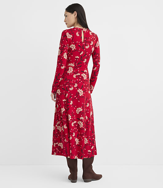 Floral Ruched Bodice Midi Dress