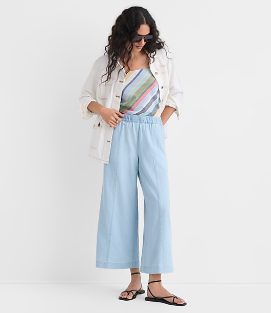 Loft Tall Breezy Wide Leg Crop Pants in Chambray