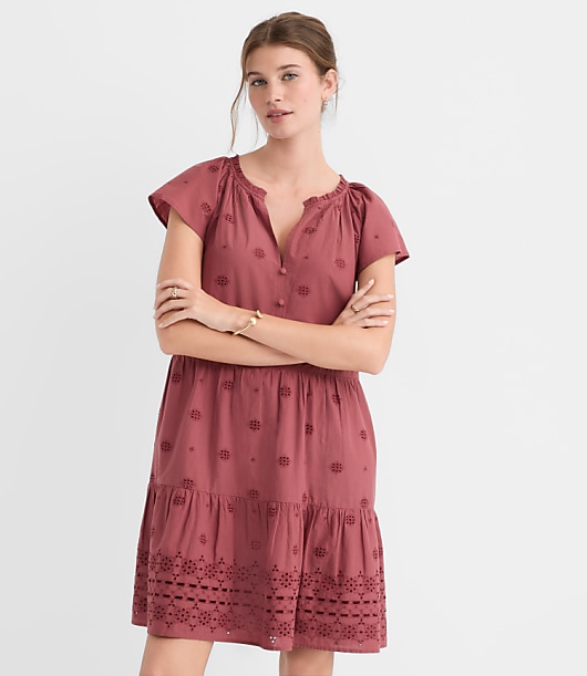 Eyelet Flutter Tiered Mini Dress